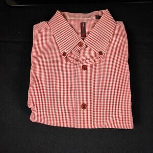 Perry Ellis America Men's Red White L Gingham Cotton Button-Down Shirt